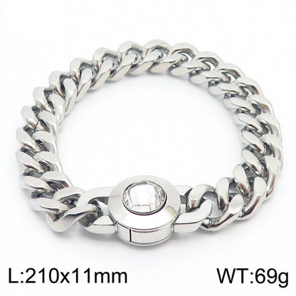 Hip-hop Geometric Titanium Steel Plating Inlay Artificial Crystal Bracelets Necklace