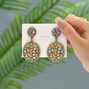 1 Pair Elegant Retro Round Oval Plating Inlay Zinc Alloy Rhinestones Drop Earrings