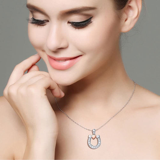 Simple Style U Shape Sterling Silver Plating Inlay Zircon White Gold Plated Pendant Necklace