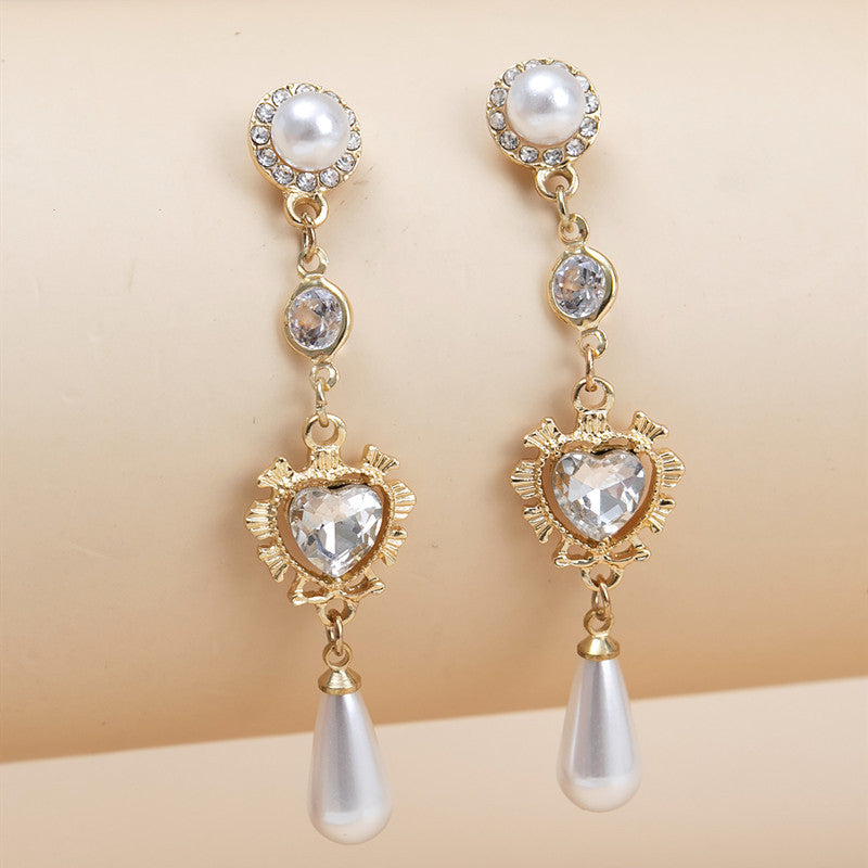 1 Pair Ig Style Sweet Heart Shape Plating Inlay Metal Artificial Pearls Zircon Drop Earrings