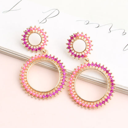 1 Pair Simple Style Classic Style Round Dots Plating Inlay Alloy Rhinestones Gold Plated Drop Earrings