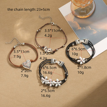 Casual Vintage Style Heart Shape Flower Ccb Alloy Wax Rope Women's Bracelets