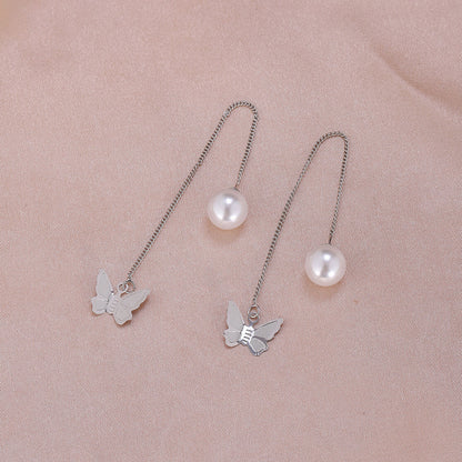 1 Pair Lady Butterfly Plating Artificial Pearl Metal Drop Earrings