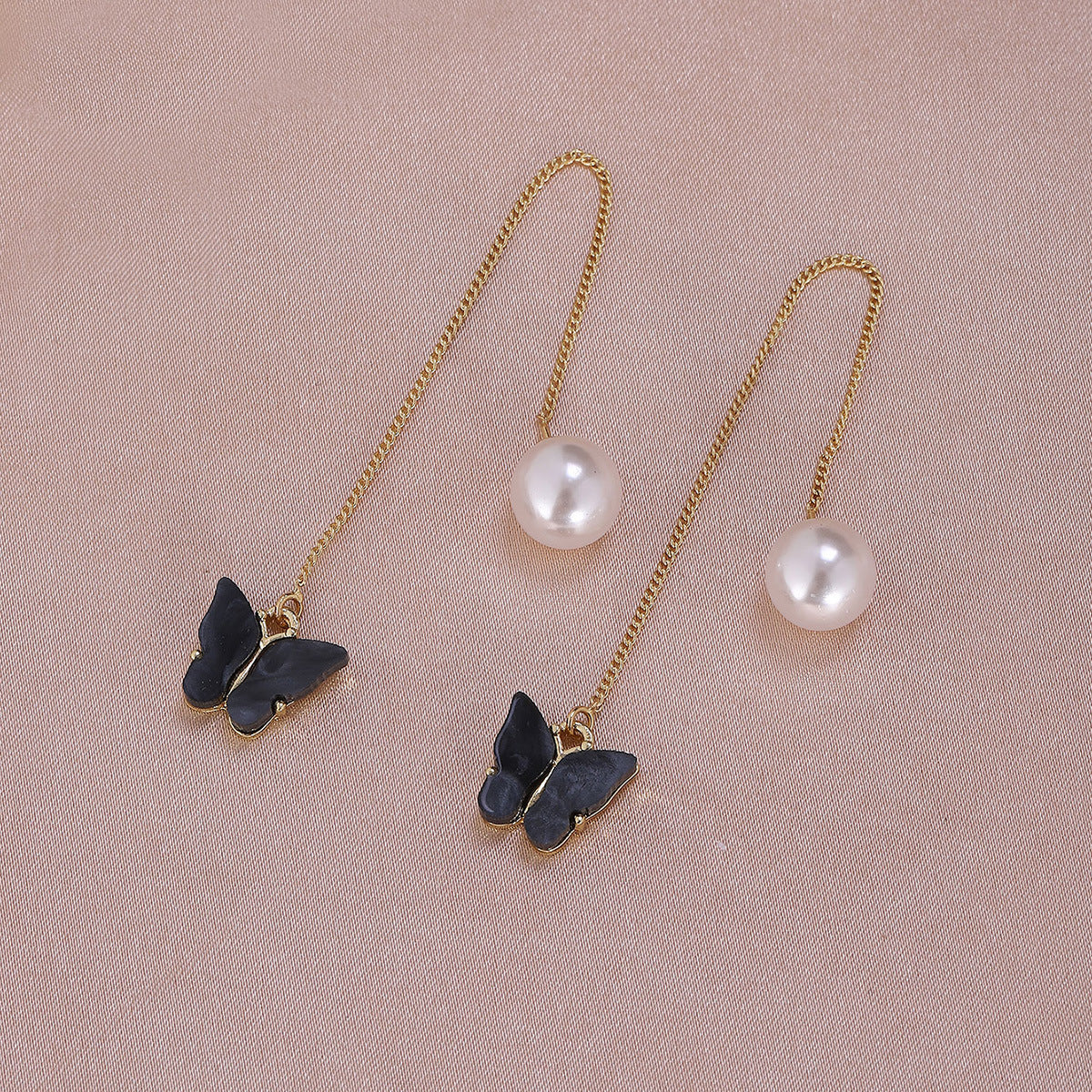 1 Pair Lady Butterfly Plating Artificial Pearl Metal Drop Earrings