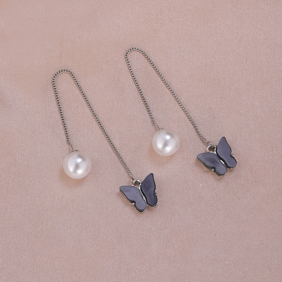 1 Pair Lady Butterfly Plating Artificial Pearl Metal Drop Earrings