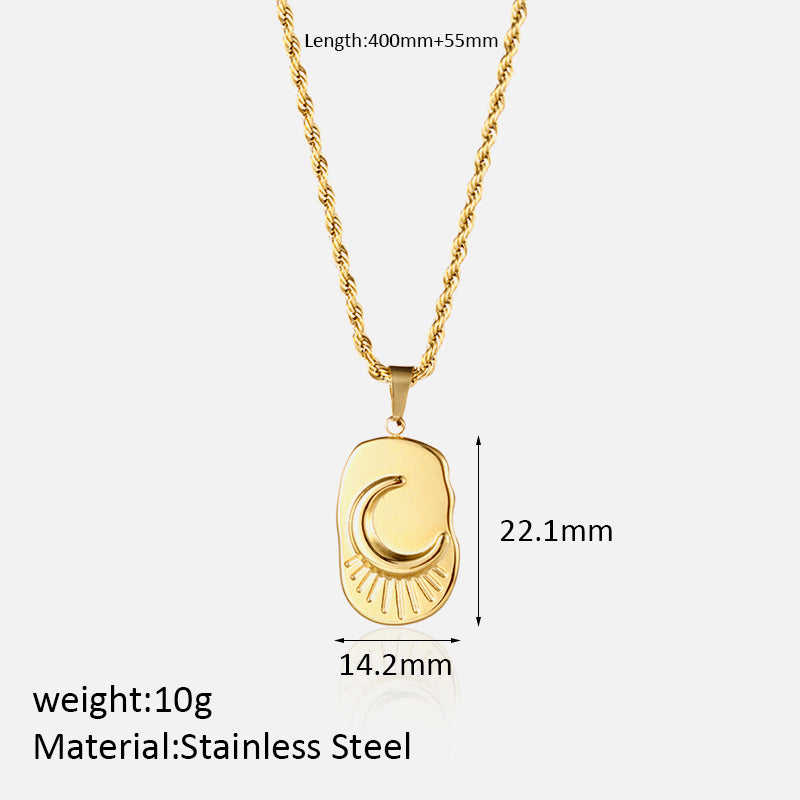 Simple Style Shiny Moon Stainless Steel Polishing Enamel Plating 18k Gold Plated Pendant Necklace