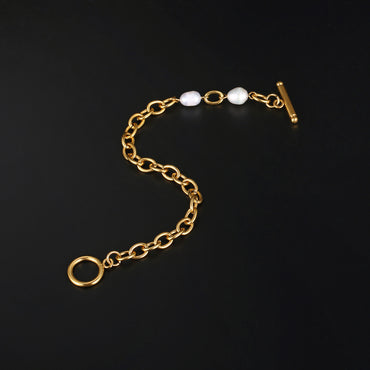 Ig Style Elegant Simple Style Color Block Stainless Steel Freshwater Pearl Beaded Plating 18k Gold Plated Bracelets