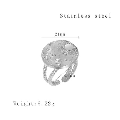 Simple Style Sun Star Moon Titanium Steel Plating Open Rings