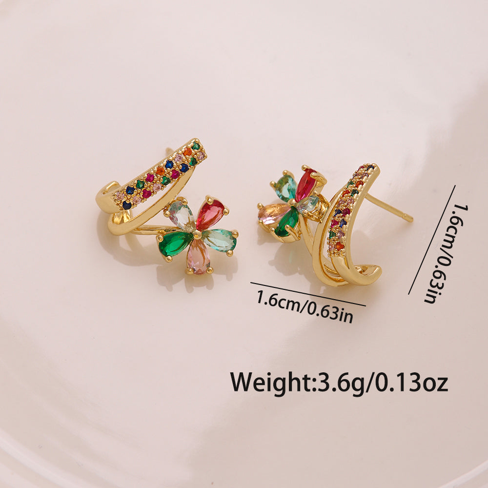 1 Pair Ig Style Luxurious Shiny Heart Shape Rose Bow Knot Plating Inlay Artificial Gemstones Copper Zircon 18k Gold Plated Ear Studs