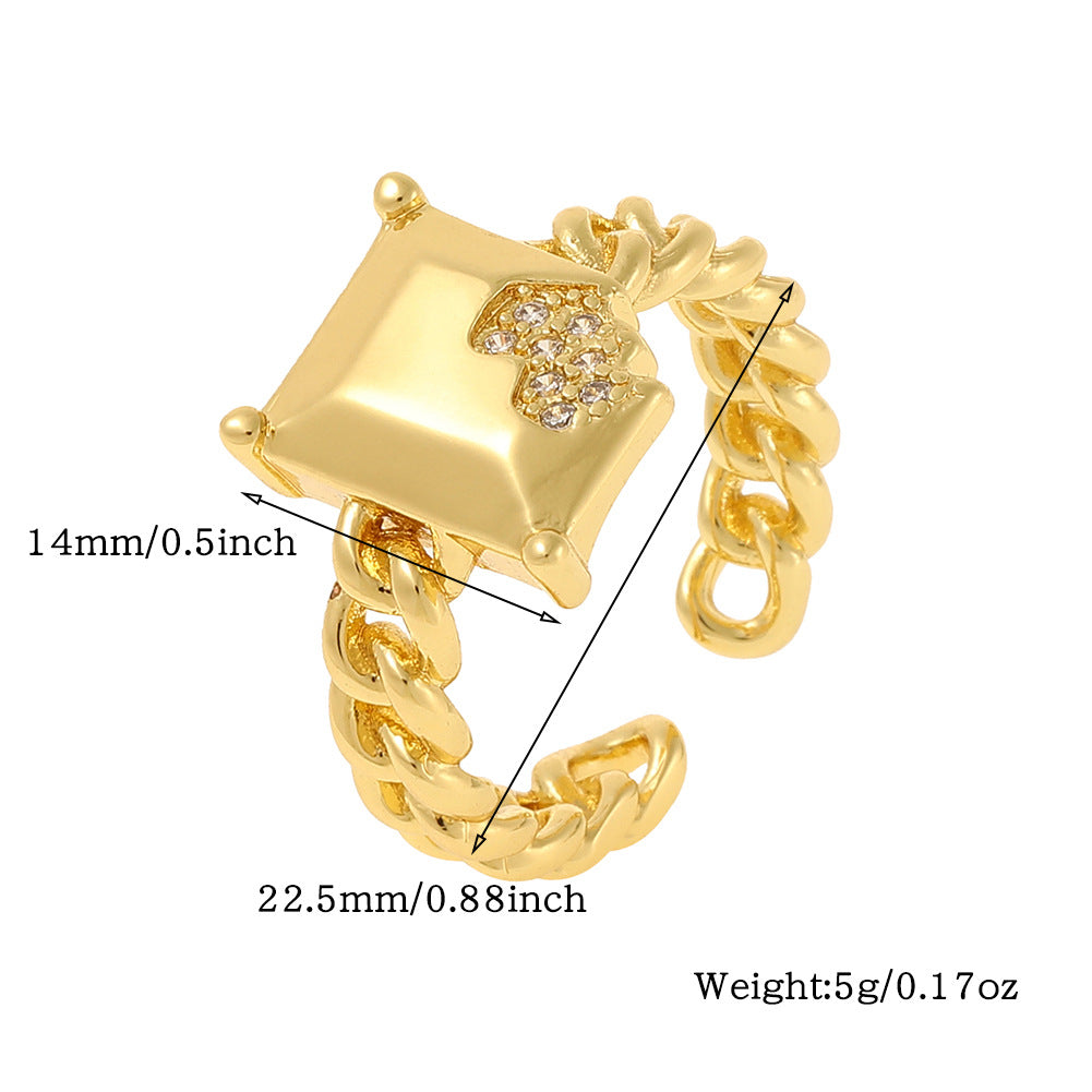 Elegant Solid Color Copper Plating Inlay Zircon Open Rings