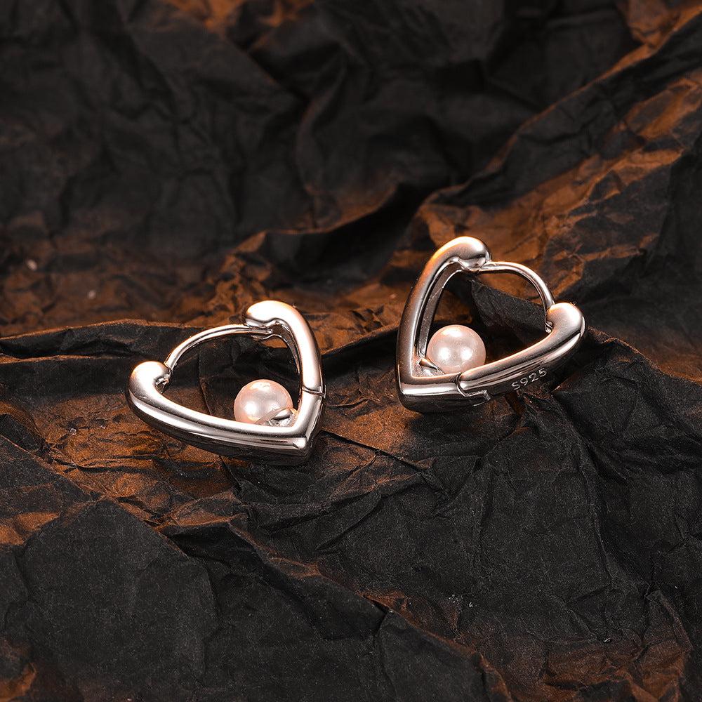 1 Pair Casual Heart Shape Plating Inlay Sterling Silver Shell White Gold Plated Earrings