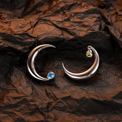 1 Pair Casual Simple Style Moon Plating Inlay Sterling Silver Zircon White Gold Plated Ear Studs