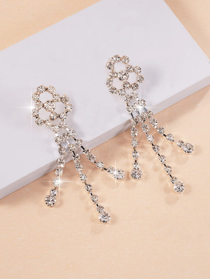 1 Pair Shiny Flower Tassel Inlay Copper Zircon Drop Earrings