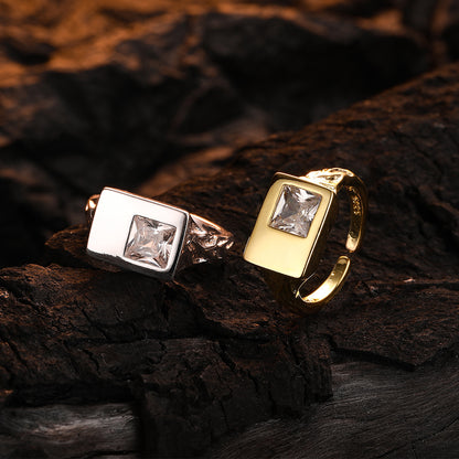 Casual Rectangle Sterling Silver Plating Inlay Zircon 24k Gold Plated White Gold Plated Open Rings