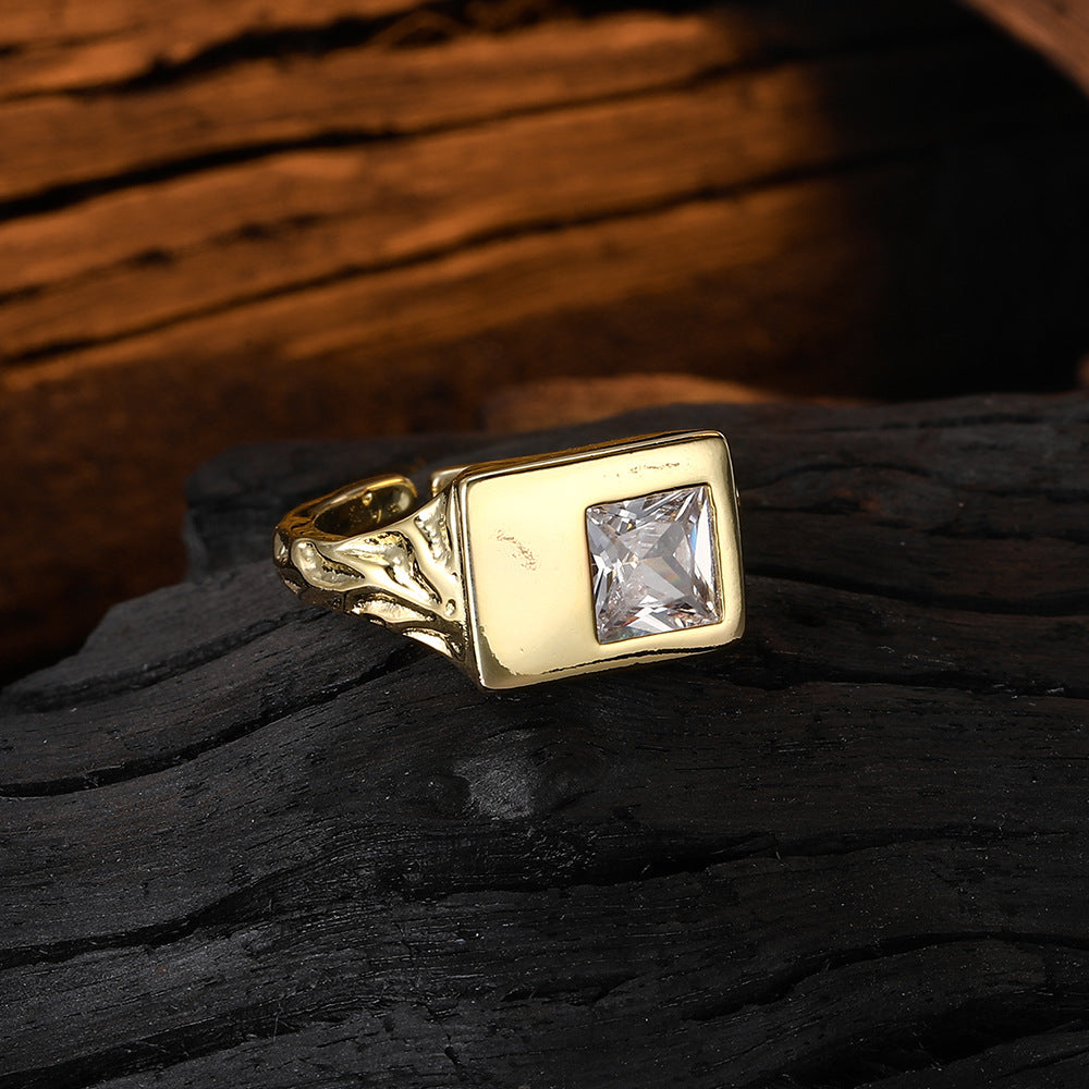 Casual Rectangle Sterling Silver Plating Inlay Zircon 24k Gold Plated White Gold Plated Open Rings