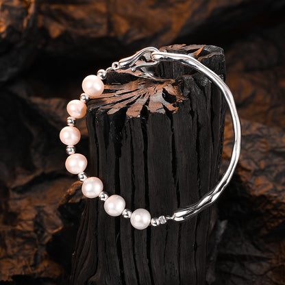 Casual Round Freshwater Pearl Sterling Silver Beaded Plating White Gold Plated Bracelets