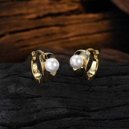 1 Pair Casual Round Plating Inlay Sterling Silver Shell 24k Gold Plated White Gold Plated Earrings