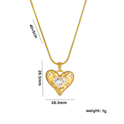 Vintage Style Heart Shape Titanium Steel Plating Inlay Zircon Pendant Necklace