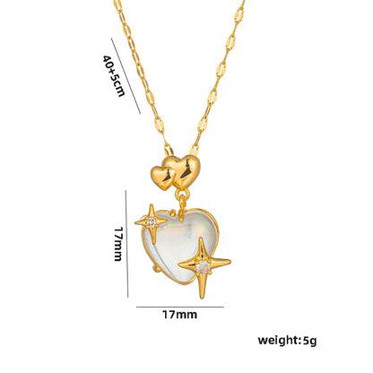 Classic Style Heart Shape Stainless Steel Plating Inlay Resin 18k Gold Plated Pendant Necklace