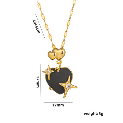 Classic Style Heart Shape Stainless Steel Plating Inlay Resin 18k Gold Plated Pendant Necklace