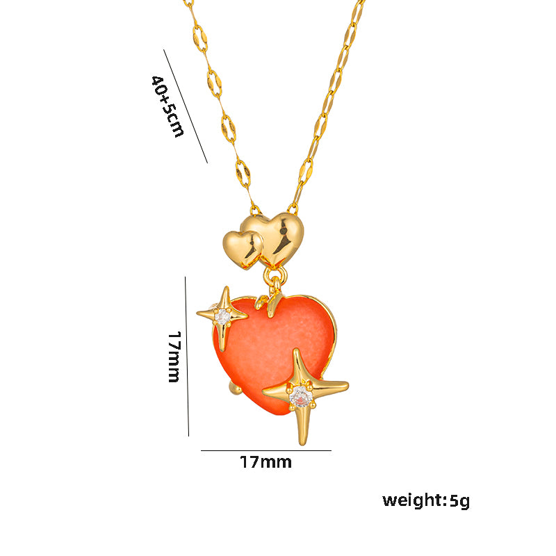 Classic Style Heart Shape Stainless Steel Plating Inlay Resin 18k Gold Plated Pendant Necklace