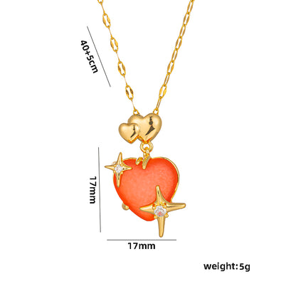 Classic Style Heart Shape Stainless Steel Plating Inlay Resin 18k Gold Plated Pendant Necklace