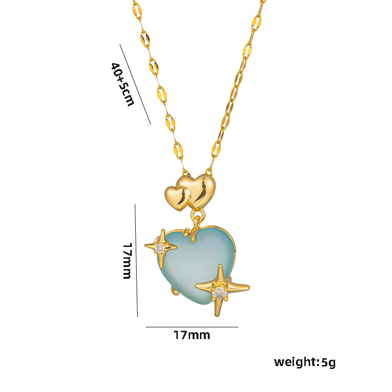 Classic Style Heart Shape Stainless Steel Plating Inlay Resin 18k Gold Plated Pendant Necklace