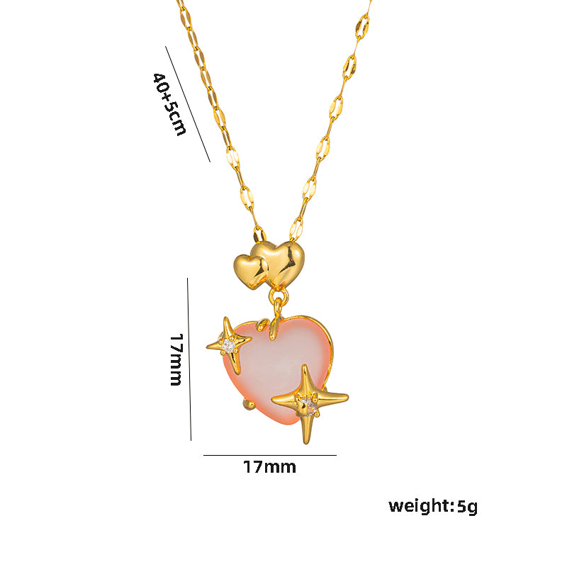 Classic Style Heart Shape Stainless Steel Plating Inlay Resin 18k Gold Plated Pendant Necklace