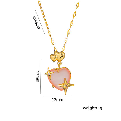 Classic Style Heart Shape Stainless Steel Plating Inlay Resin 18k Gold Plated Pendant Necklace