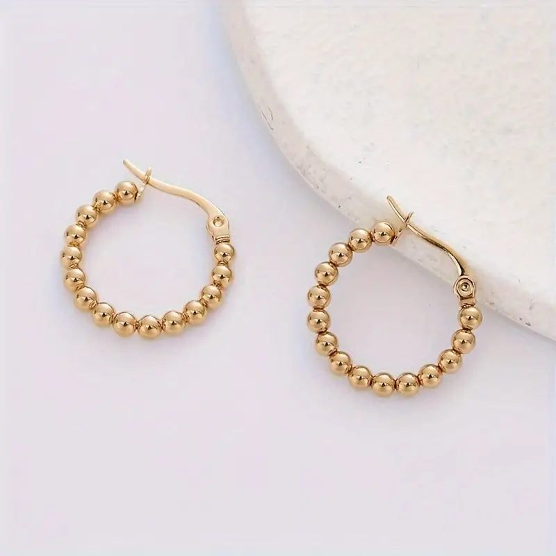 1 Pair Simple Style Classic Style Round Plating Stainless Steel Gold Plated Earrings