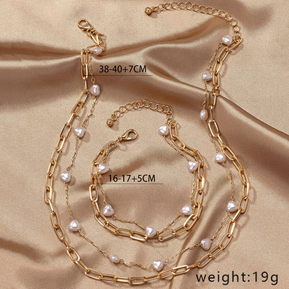 Ig Style Elegant Retro Heart Shape Imitation Pearl Alloy Women's Bracelets Necklace