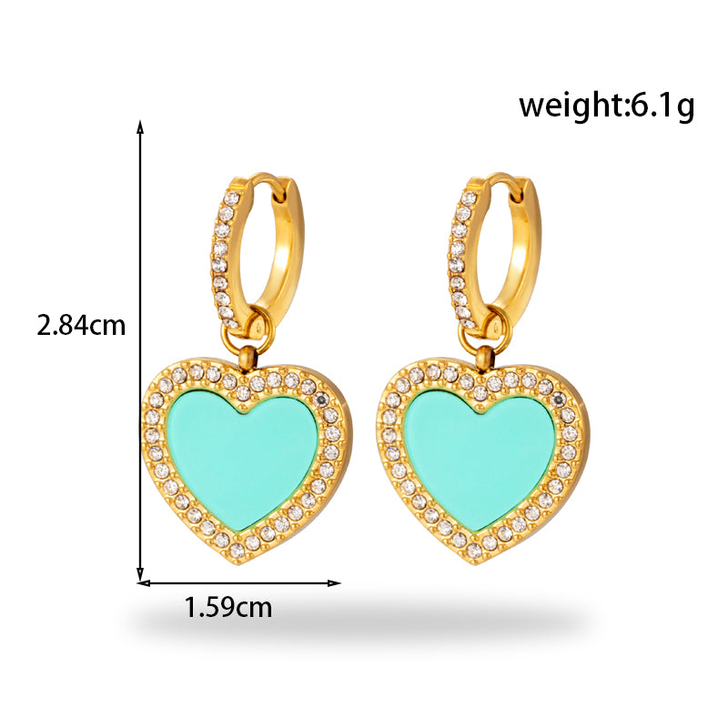 1 Pair Vintage Style French Style Simple Style Heart Shape Plating Inlay Stainless Steel Zircon 18k Gold Plated Drop Earrings