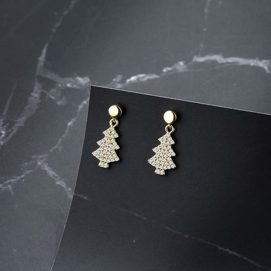 1 Pair Ig Style Shiny Christmas Tree Plating Inlay Copper Zircon Gold Plated Drop Earrings