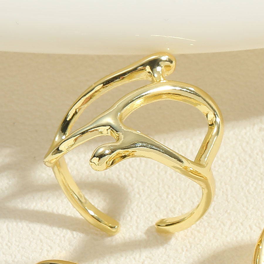 Simple Style Geometric Copper Twist 14k Gold Plated Open Rings