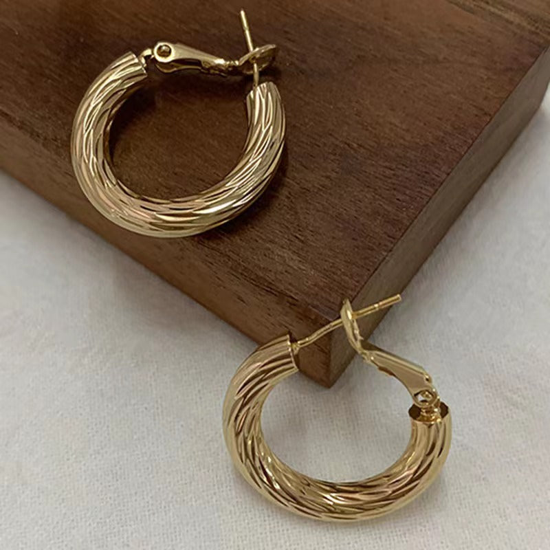 1 Pair Retro C Shape Plating Stainless Steel 18k Gold Plated Earrings