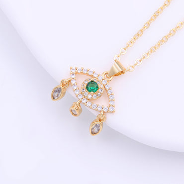 Vintage Style Shiny Cross Heart Shape Eye Of Horus Copper Plating Inlay Zircon 18k Gold Plated Pendant Necklace