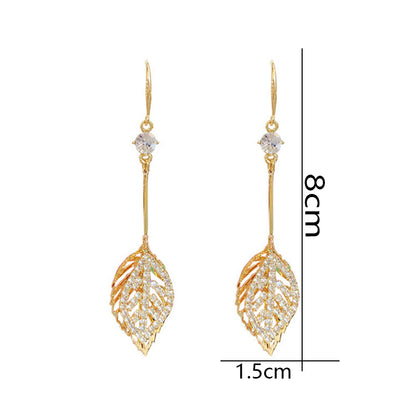 1 Pair Elegant Shiny Leaf Plating Inlay Alloy Copper Rhinestones Opal Gold Plated Drop Earrings