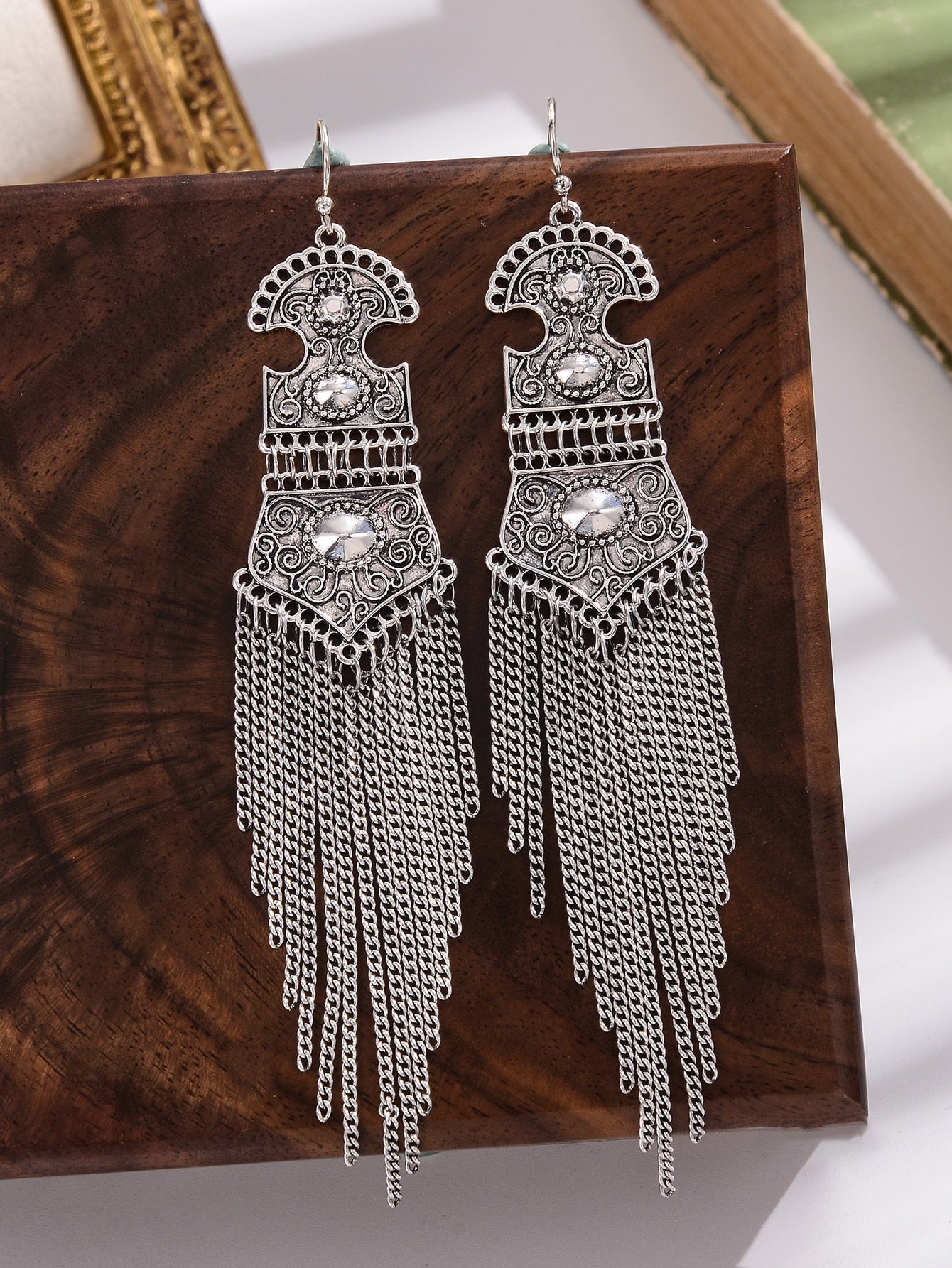 1 Pair Retro Bohemian Tassel Solid Color Alloy Drop Earrings