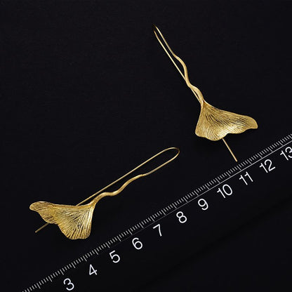 1 Pair Simple Style Commute Ginkgo Leaf Plating Sterling Silver Gold Plated Drop Earrings