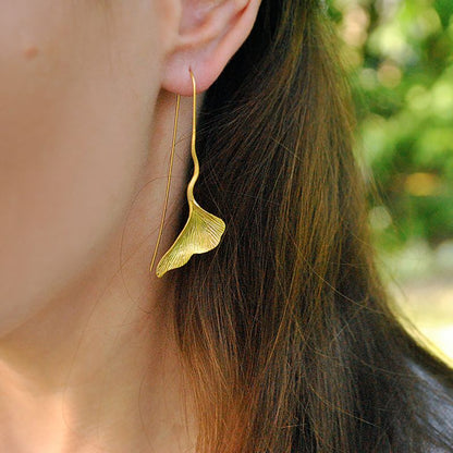 1 Pair Simple Style Commute Ginkgo Leaf Plating Sterling Silver Gold Plated Drop Earrings