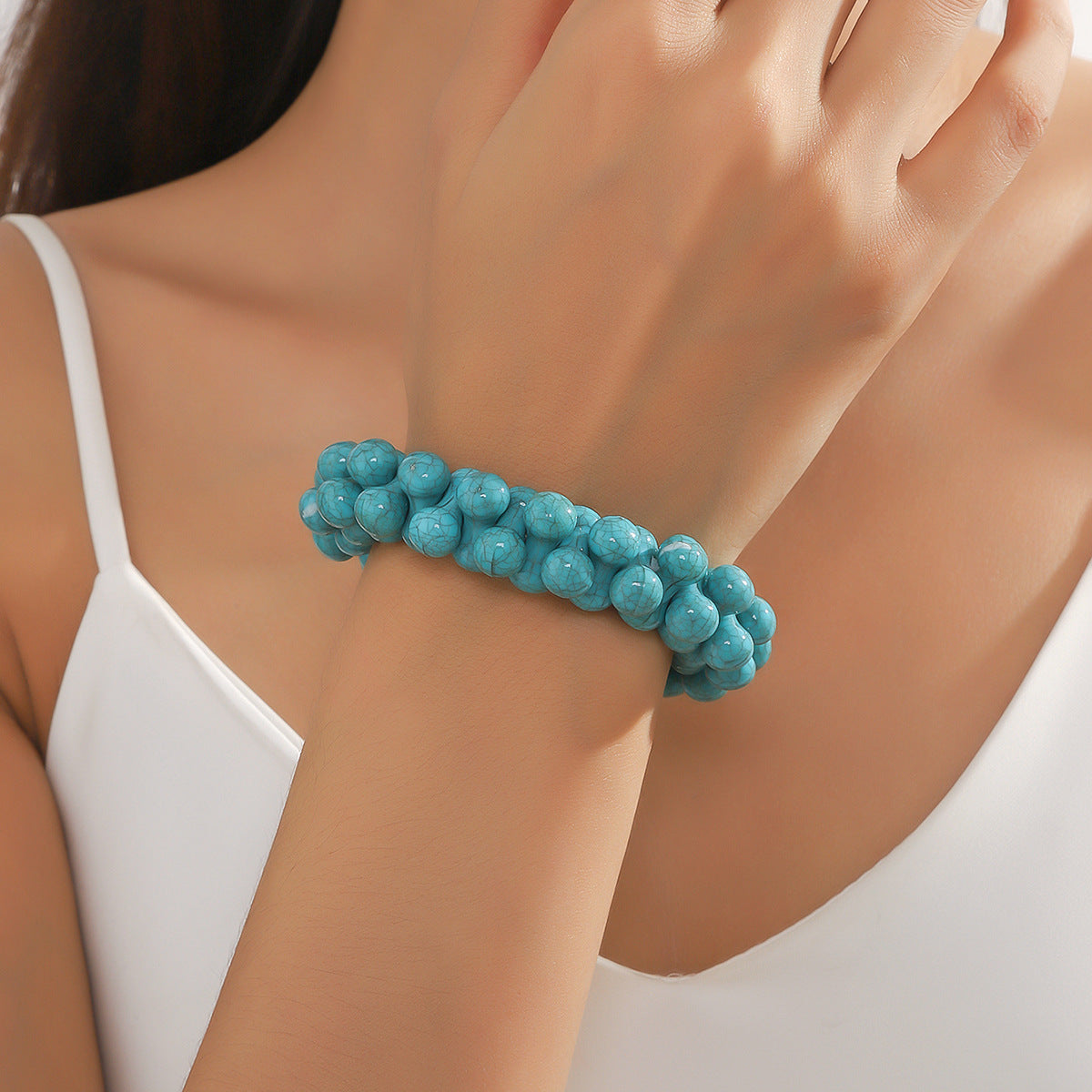 Bohemian Solid Color Plastic Beaded Women's Bracelets Necklace