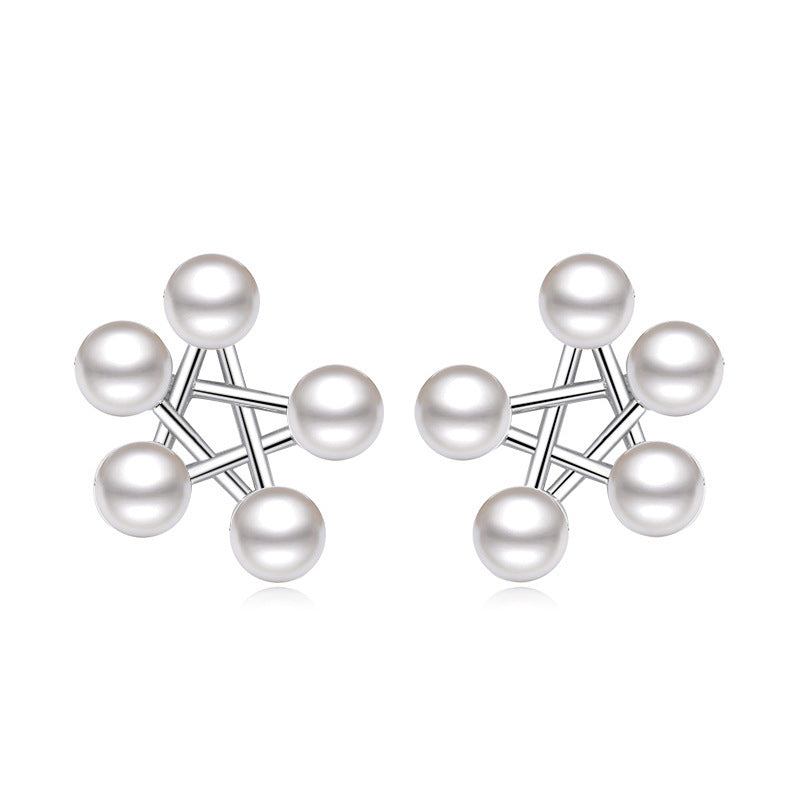 1 Pair Simple Style Pentagram Plating Inlay Copper Artificial Pearls White Gold Plated Ear Studs