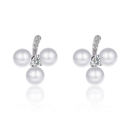 1 Pair Simple Style Round Plating Inlay Copper Artificial Pearls Zircon White Gold Plated Ear Studs