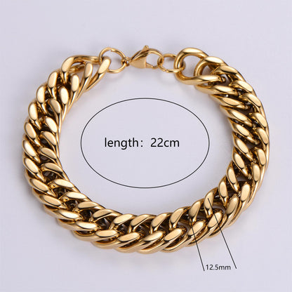Hip-hop Rock Solid Color Stainless Steel Polishing Metal 18k Gold Plated Men's Bracelets