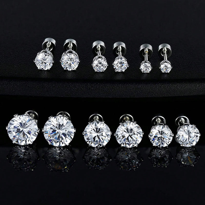 1 Set Simple Style Geometric Inlay Stainless Steel Zircon Ear Studs Cartilage Earrings