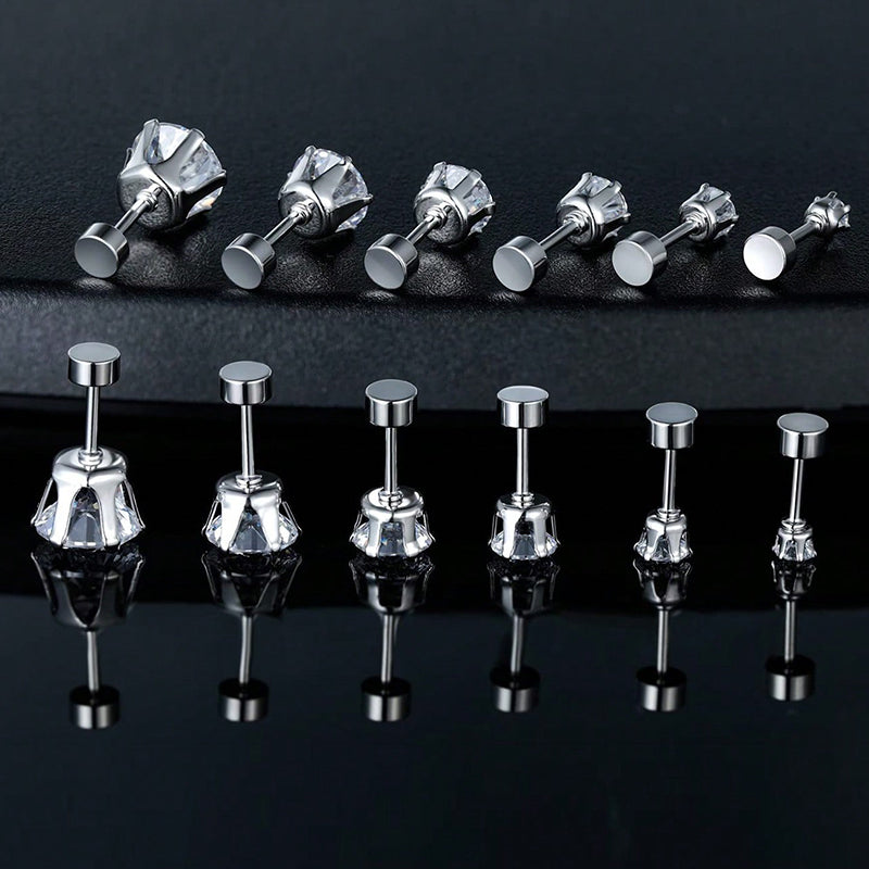 1 Set Simple Style Geometric Inlay Stainless Steel Zircon Ear Studs Cartilage Earrings