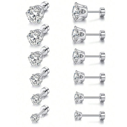 1 Set Simple Style Geometric Inlay Stainless Steel Zircon Ear Studs Cartilage Earrings