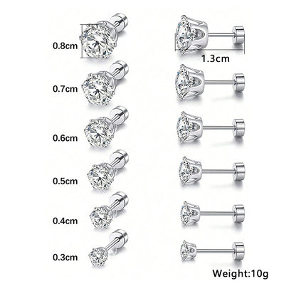 1 Set Simple Style Geometric Inlay Stainless Steel Zircon Ear Studs Cartilage Earrings