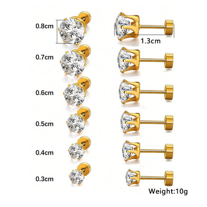 1 Set Simple Style Geometric Inlay Stainless Steel Zircon Ear Studs Cartilage Earrings