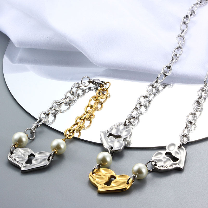 Wholesale Casual Simple Style Classic Style Heart Shape Stainless Steel Plating 18k Gold Plated Bracelets Necklace